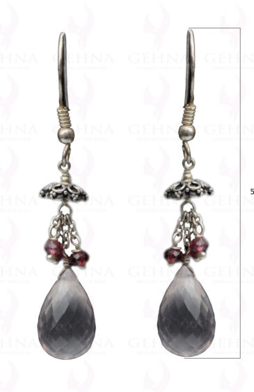 Rose Quartz & Garnet Gemstone Bead Earring In.925 Sterling Silver ES-1646