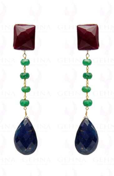 Ruby, Blue Sapphire & Emerald Gemstone Earring In.925 Sterling Silver ES-1648