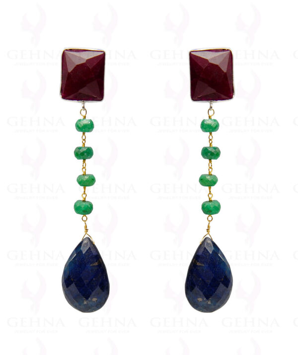 Ruby, Blue Sapphire & Emerald Gemstone Earring In.925 Sterling Silver ES-1648