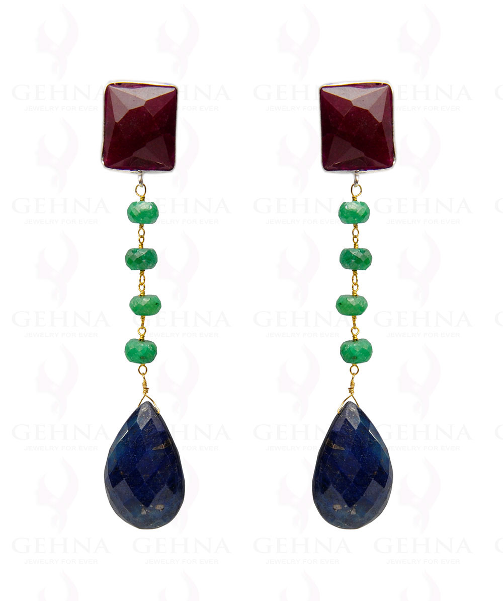Ruby, Blue Sapphire & Emerald Gemstone Earring In.925 Sterling Silver ES-1648