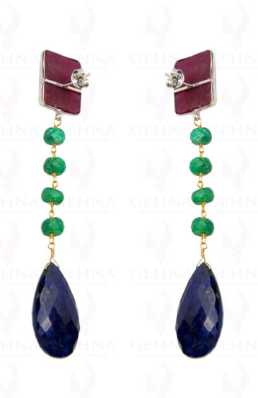 Ruby, Blue Sapphire & Emerald Gemstone Earring In.925 Sterling Silver ES-1648