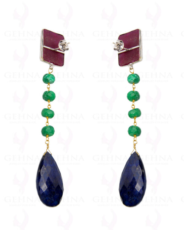 Ruby, Blue Sapphire & Emerald Gemstone Earring In.925 Sterling Silver ES-1648