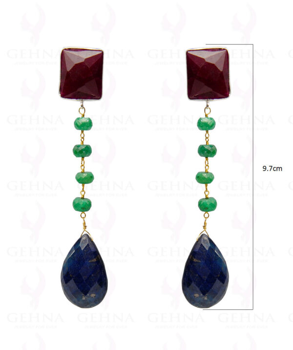 Ruby, Blue Sapphire & Emerald Gemstone Earring In.925 Sterling Silver ES-1648