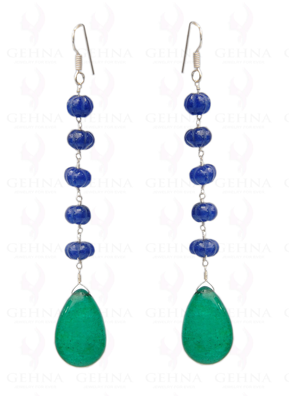Blue Sapphire & Green Onyx Gemstone Earring In.925 Sterling Silver ES-1649