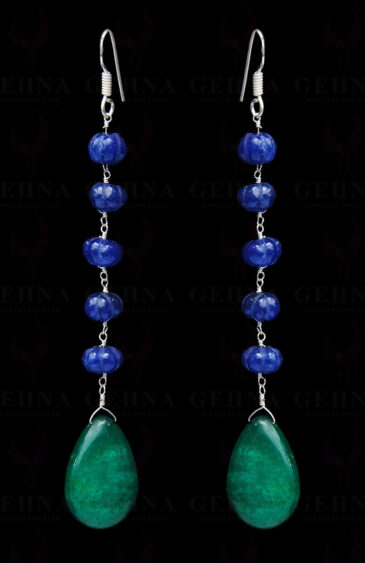 Blue Sapphire & Green Onyx Gemstone Earring In.925 Sterling Silver ES-1649