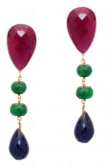 Ruby, Emerald & Sapphire Gemstone Studded Earring In.925 Sterling Silver ES-1650