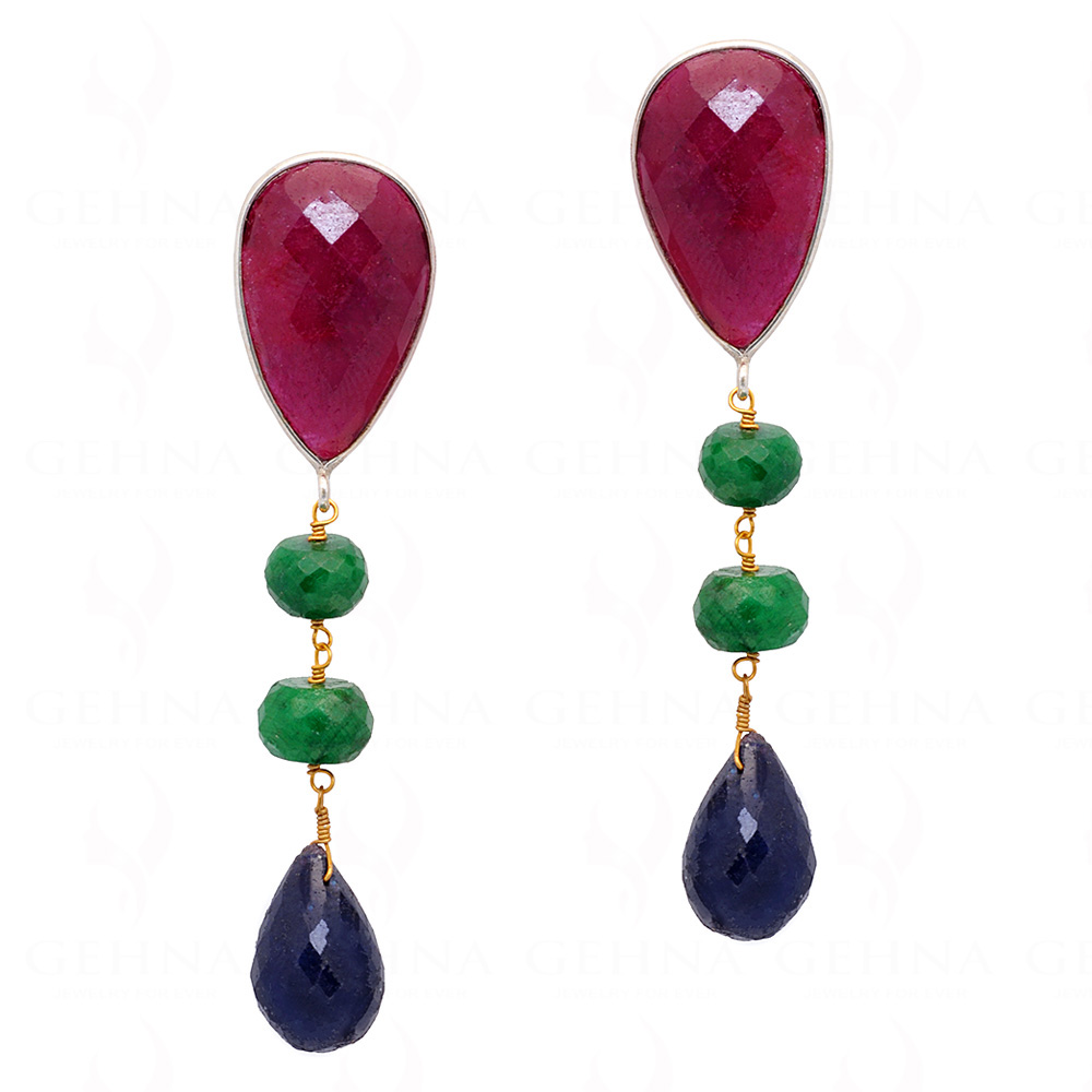 Ruby, Emerald & Sapphire Gemstone Studded Earring In.925 Sterling Silver ES-1650
