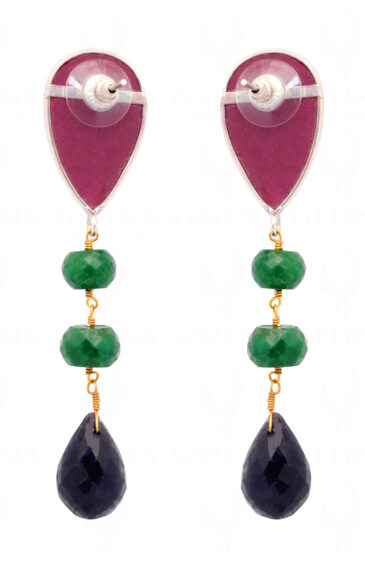 Ruby, Emerald & Sapphire Gemstone Studded Earring In.925 Sterling Silver ES-1650