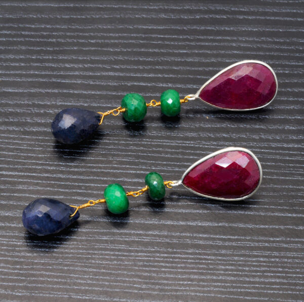 Ruby, Emerald & Sapphire Gemstone Studded Earring In.925 Sterling Silver ES-1650