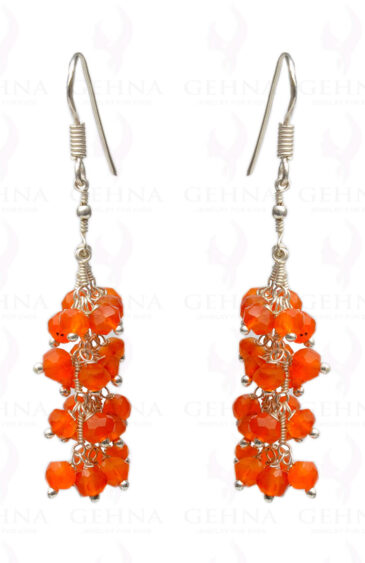 Carnelian Gemstone Faceted Bead Earrings In.925 Sterling Silver ES-1651