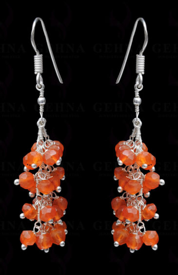 Carnelian Gemstone Faceted Bead Earrings In.925 Sterling Silver ES-1651