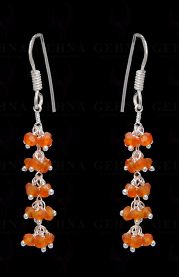 Carnelian Gemstone Faceted Bead Earrings In.925 Sterling Silver ES-1653