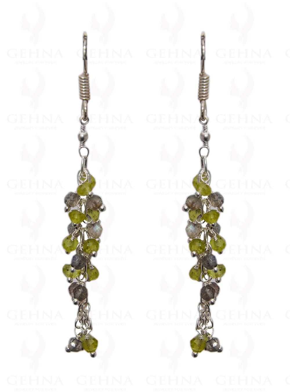 Peridot Labradorite Gemstone Faceted Bead Earring In.925 Sterling Silver ES-1654