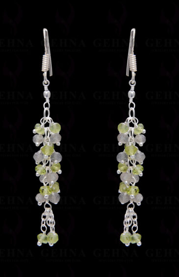 Peridot Labradorite Gemstone Faceted Bead Earring In.925 Sterling Silver ES-1654