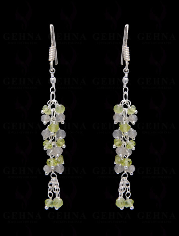 Peridot Labradorite Gemstone Faceted Bead Earring In.925 Sterling Silver ES-1654