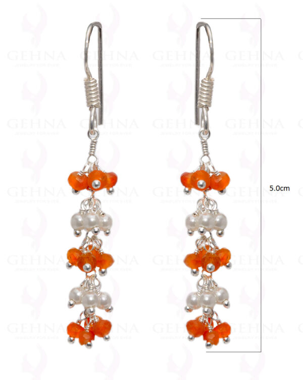 Pearl & Carnelian Gemstone Faceted Bead Earring In .925 Sterling Silver ES-1656