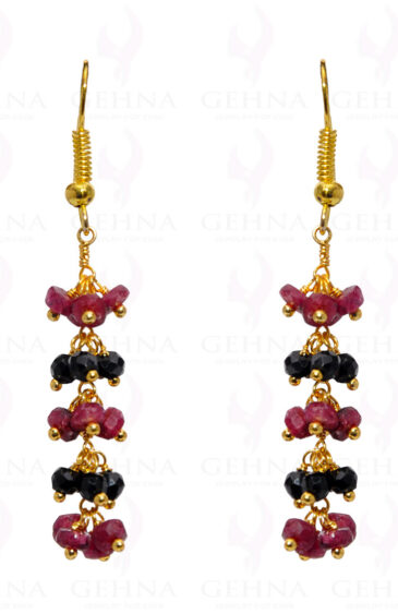 Ruby & Black Spinel Gemstone Faceted Earring In.925 Sterling Silver ES-1657