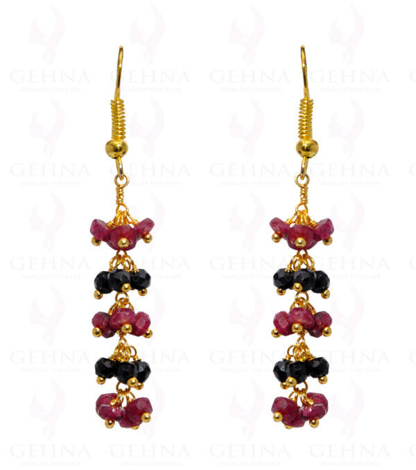 Ruby & Black Spinel Gemstone Faceted Earring In.925 Sterling Silver ES-1657