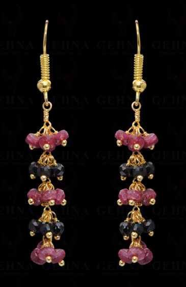 Ruby & Black Spinel Gemstone Faceted Earring In.925 Sterling Silver ES-1657