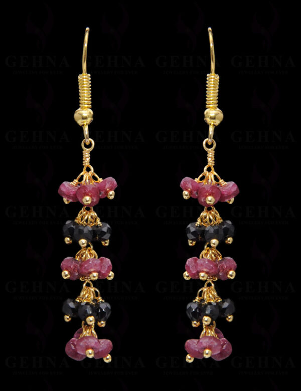 Ruby & Black Spinel Gemstone Faceted Earring In.925 Sterling Silver ES-1657