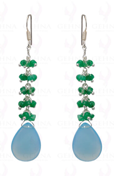 Emerald Bead & Chalcedony Almond Gemstone Earring In .925 Sterling Silver ES-1658