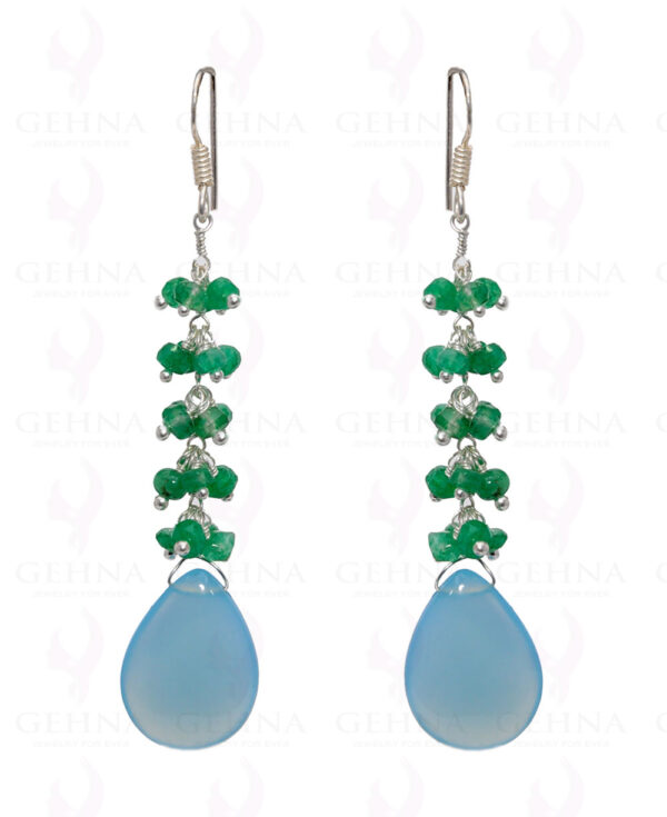 Emerald Bead & Chalcedony Almond Gemstone Earring In .925 Sterling Silver ES-1658