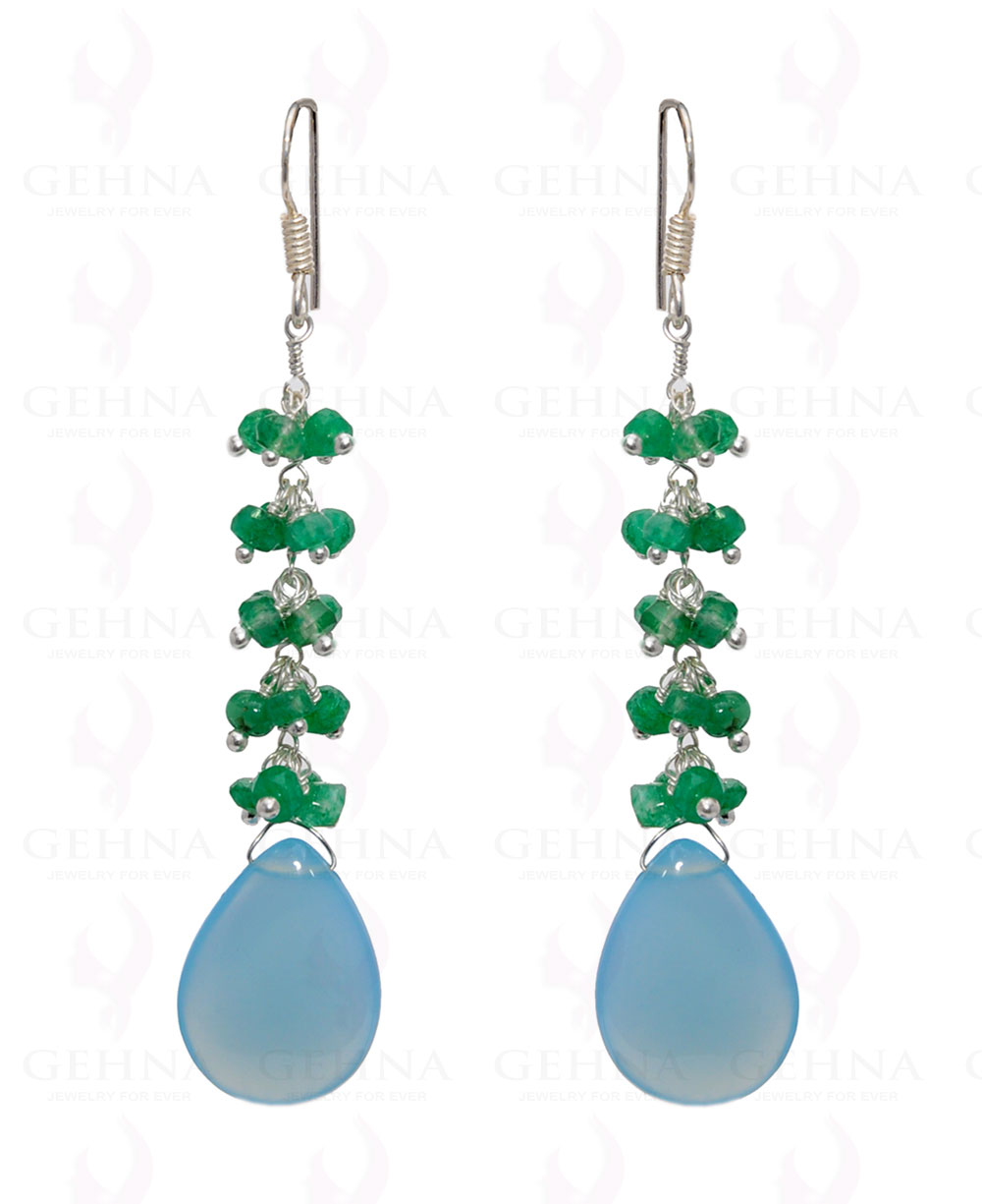 Emerald Bead & Chalcedony Almond Gemstone Earring In .925 Sterling Silver ES-1658