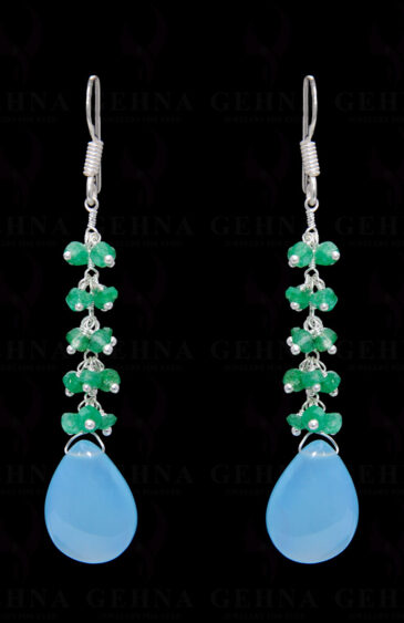 Emerald Bead & Chalcedony Almond Gemstone Earring In .925 Sterling Silver ES-1658