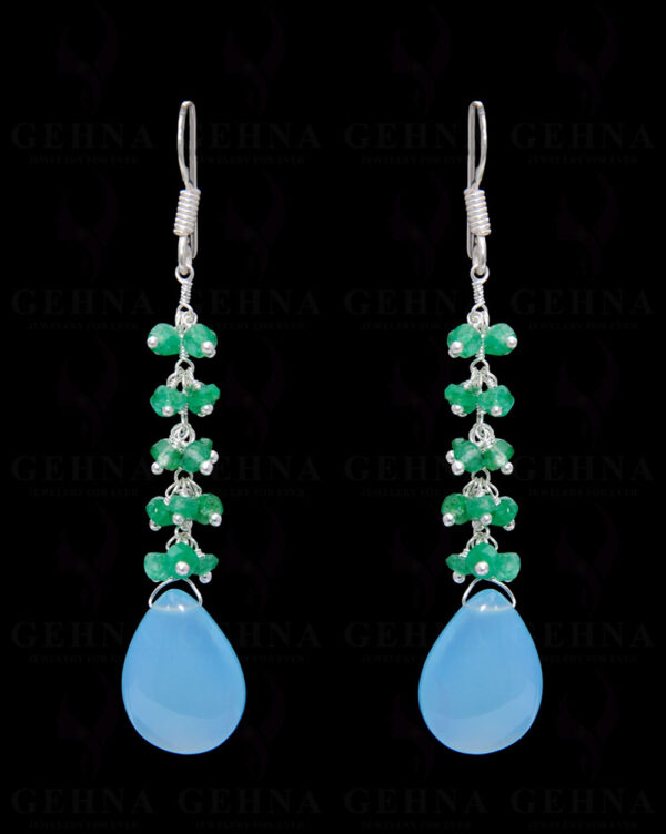 Emerald Bead & Chalcedony Almond Gemstone Earring In .925 Sterling Silver ES-1658