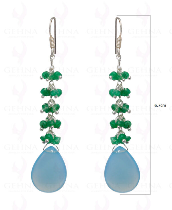 Emerald Bead & Chalcedony Almond Gemstone Earring In .925 Sterling Silver ES-1658