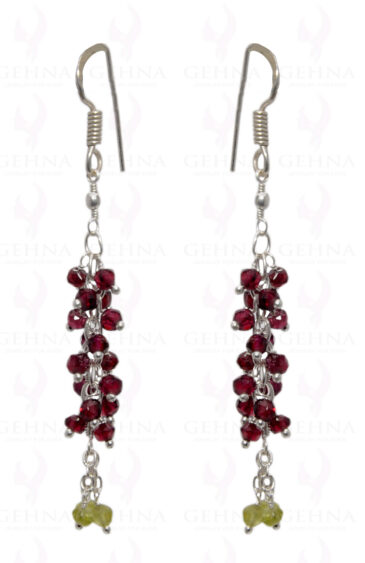 Garnet & Peridot Gemstone Faceted Bead Earring In.925 Sterling Silver ES-1662