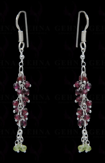 Garnet & Peridot Gemstone Faceted Bead Earring In.925 Sterling Silver ES-1662