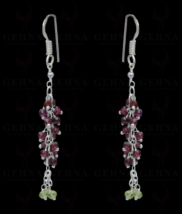 Garnet & Peridot Gemstone Faceted Bead Earring In.925 Sterling Silver ES-1662