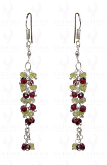 Peridot & Garnet Gemstone Faceted Bead Earring In.925 Sterling Silver ES-1663