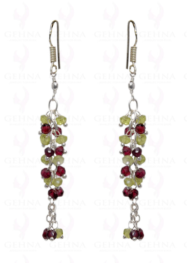 Peridot & Garnet Gemstone Faceted Bead Earring In.925 Sterling Silver ES-1663