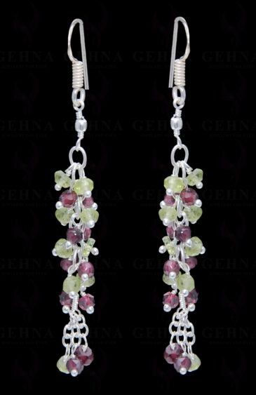 Peridot & Garnet Gemstone Faceted Bead Earring In.925 Sterling Silver ES-1663