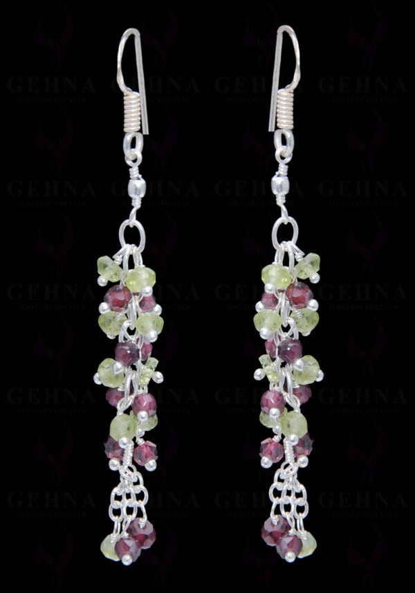 Peridot & Garnet Gemstone Faceted Bead Earring In.925 Sterling Silver ES-1663