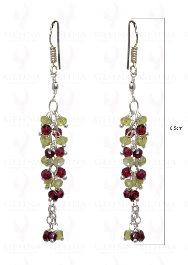 Peridot & Garnet Gemstone Faceted Bead Earring In.925 Sterling Silver ES-1663