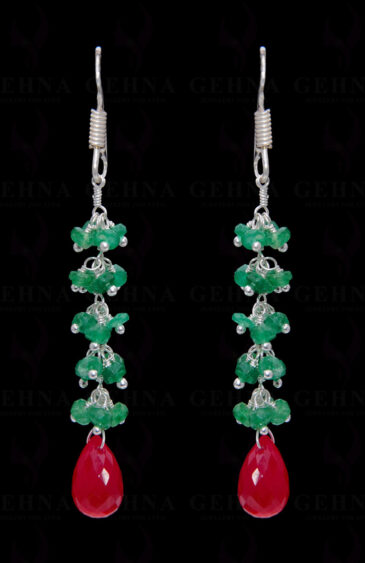 Emerald Bead & Chalcedony Drop Gemstone Earrings In .925 Sterling Silver ES-1664