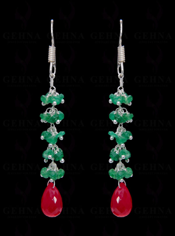 Emerald Bead & Chalcedony Drop Gemstone Earrings In .925 Sterling Silver ES-1664