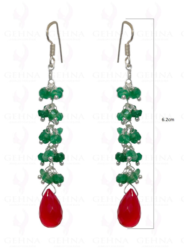 Emerald Bead & Chalcedony Drop Gemstone Earrings In .925 Sterling Silver ES-1664