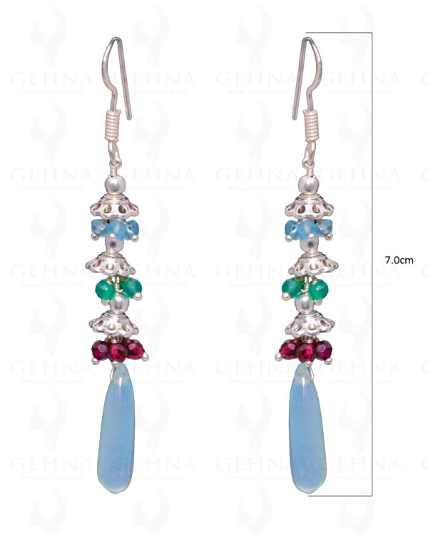 Onyx, Garnet & Chalcedony Drop Gemstone Earring In .925 Sterling Silver ES-1665