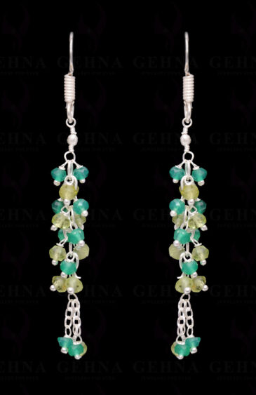 Green Onyx Peridot Gemstone Faceted Bead Earring In .925 Sterling Silver ES-1666