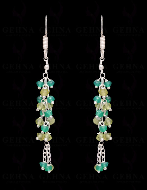 Green Onyx Peridot Gemstone Faceted Bead Earring In .925 Sterling Silver ES-1666