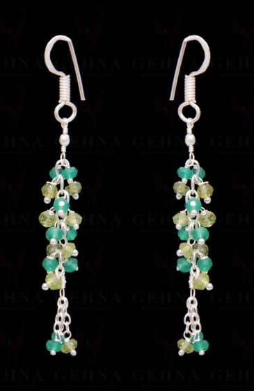 Green Onyx Peridot Gemstone Faceted Bead Earring In .925 Sterling Silver ES-1666