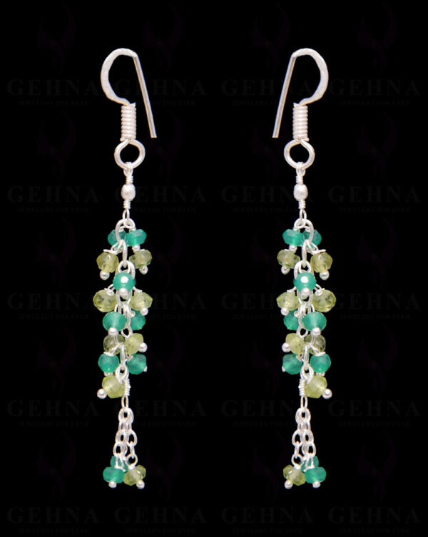 Green Onyx Peridot Gemstone Faceted Bead Earring In .925 Sterling Silver ES-1666