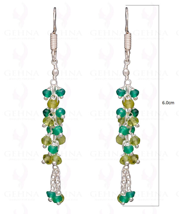 Green Onyx Peridot Gemstone Faceted Bead Earring In .925 Sterling Silver ES-1666