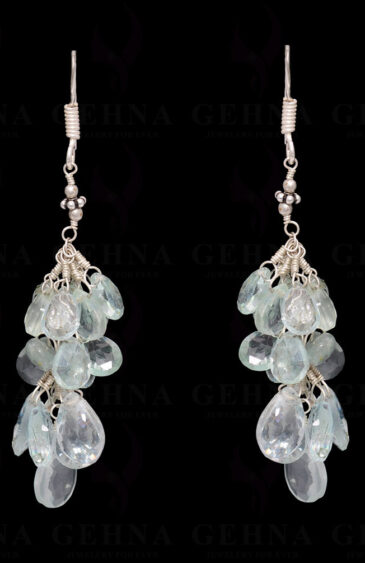 Aquamarine Gemstone Faceted Almond Shape Earring In .925 Sterling Silver ES-1667