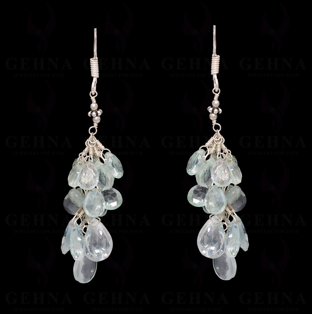 Aquamarine Gemstone Faceted Almond Shape Earring In .925 Sterling Silver ES-1667