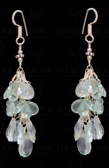 Aquamarine Gemstone Faceted Almond Shape Earring In .925 Sterling Silver ES-1667